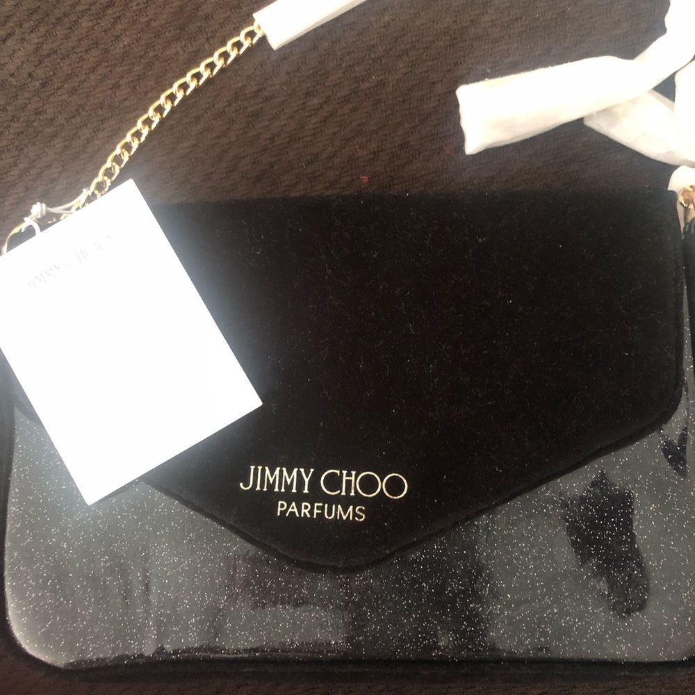 Jimmy Choo Black Velvet and Glitter Shoulder Bag with Gold Chain